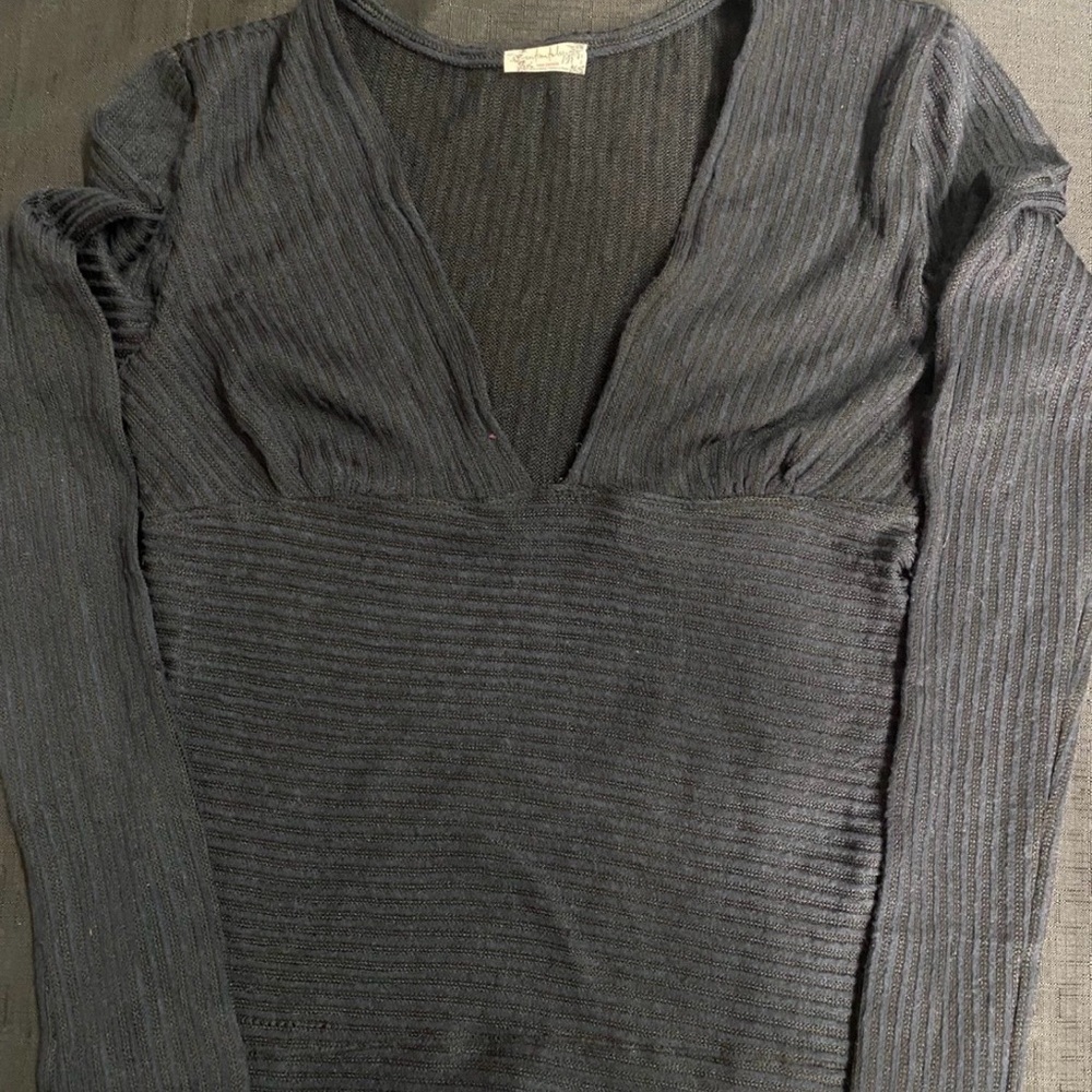 Free People Intimately Black Ribbed V-Neck Sweater